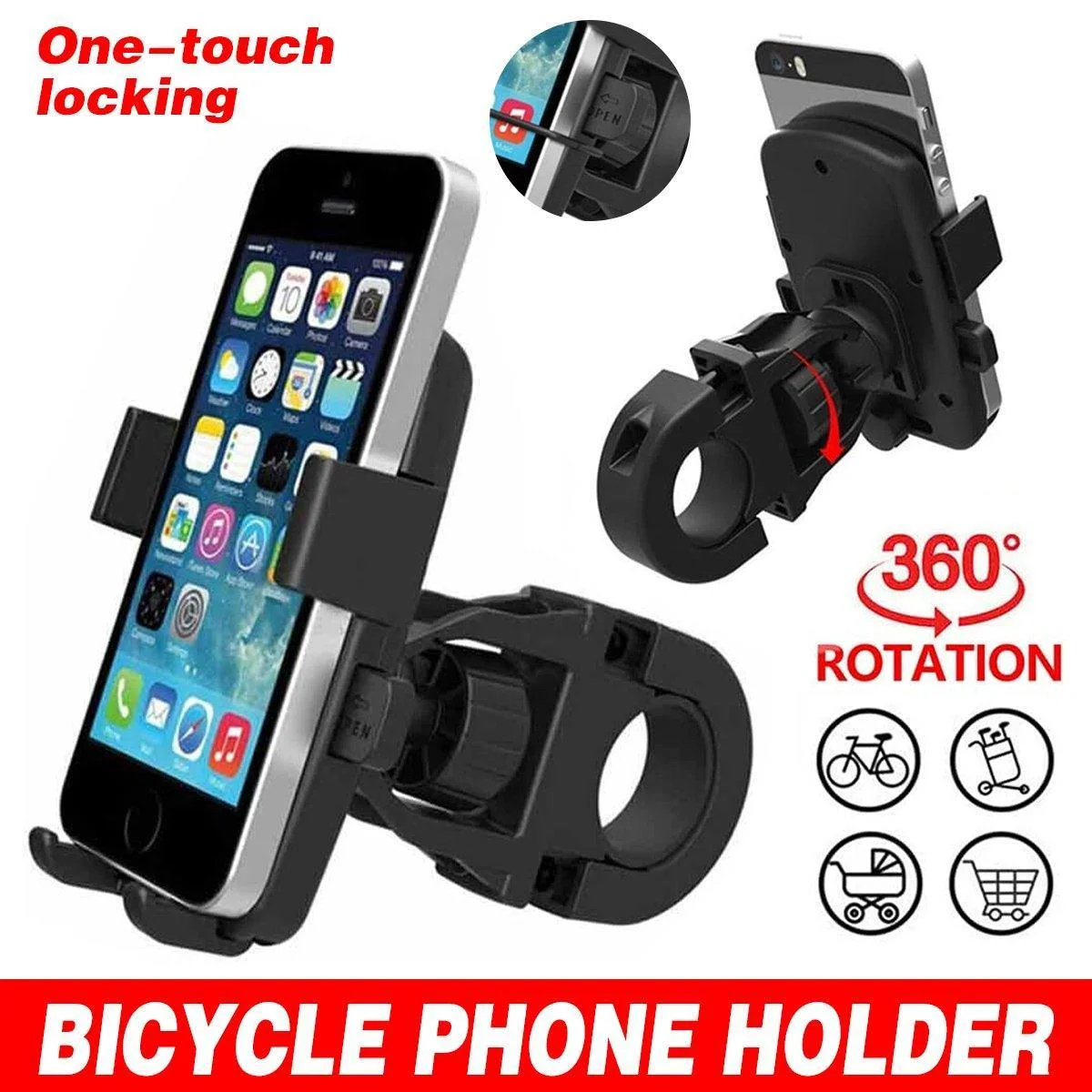 360 Degree Rotation Phone Holder Handlebar Mount for Motorcycle and Bicycle
