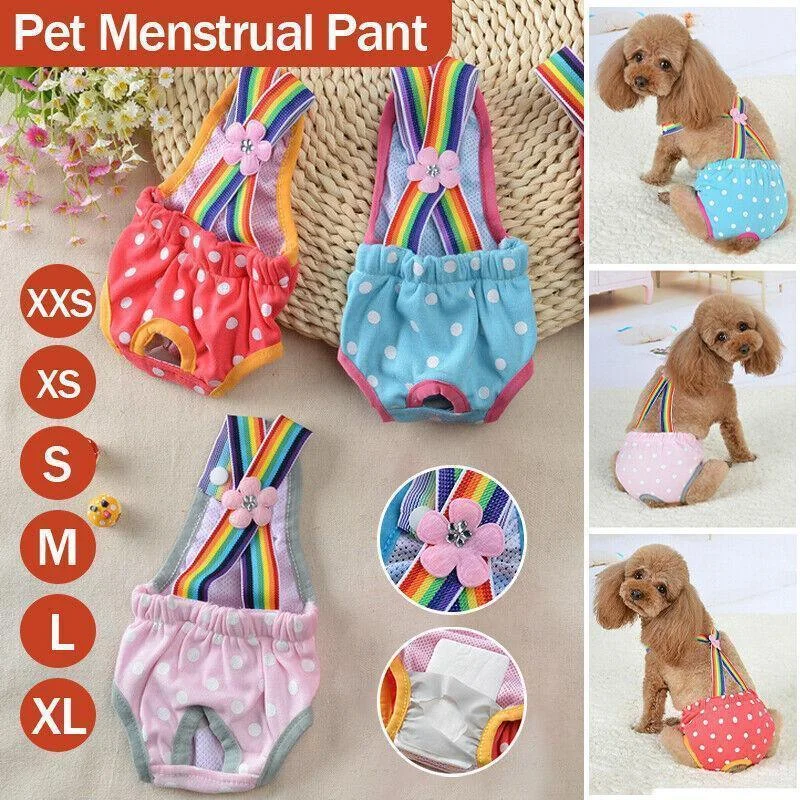 Female Pet Dog Cat Puppy Pant Menstrual Sanitary Nappy Diaper Wrap Underwear Pink - XS