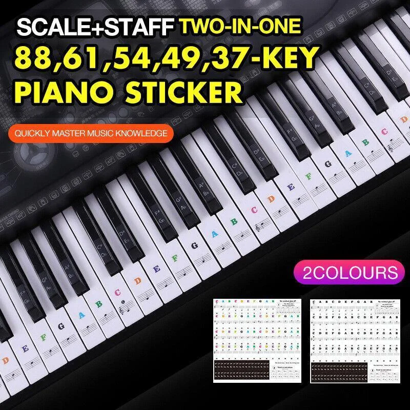 Transparent Keyboard Piano Stickers 88/61/54/49/37 Keys Sticker Note For Learner - Colourful