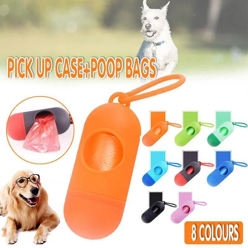 Portable Dog Waste Bag Dispenser with Refill Rolls for Pet Walking Cleanup - Black