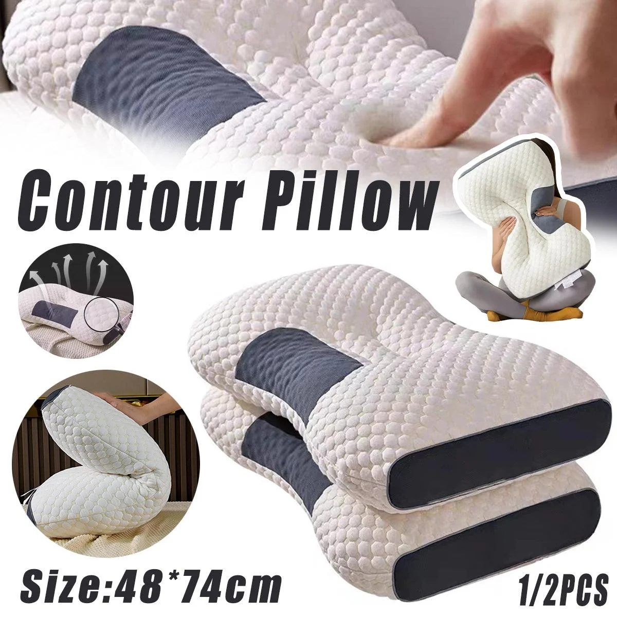 1/2X Contour Pillow Neck Support Orthopedic Cervical Pillow Anti Bacteria Sleep - 1PC