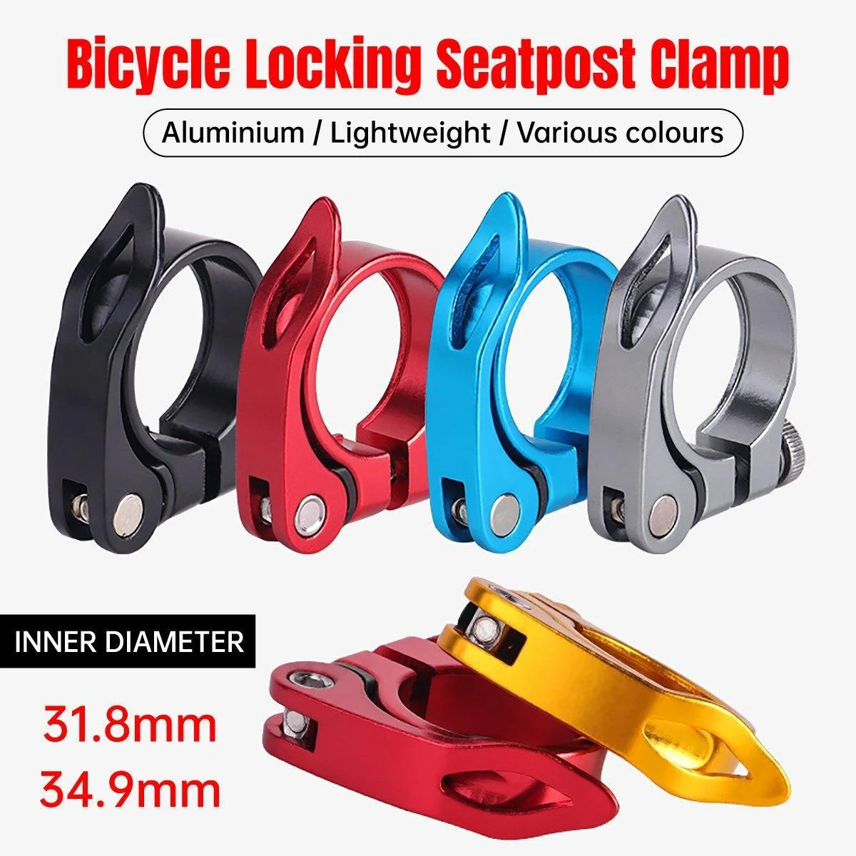 Quick Release Bicycle Seat Tube Clamp Multi Color Lever Lock Cycling Accessories - Golden-3-4