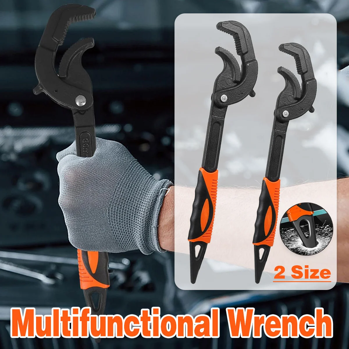 Pipe Wrench Quick Adjust Spanner Multi Functional Water Pipe Tool Heavy Duty - L