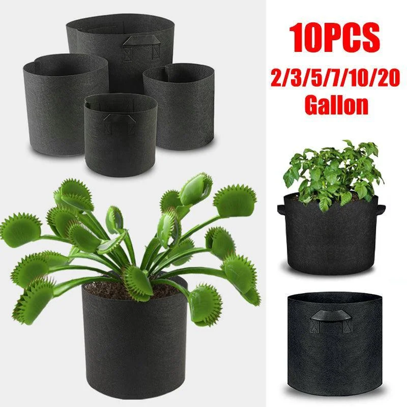 10 Pack Breathable Fabric Plant Grow Pots 2 to 20 Gallon Sizes - 10 Gallon-10PCS