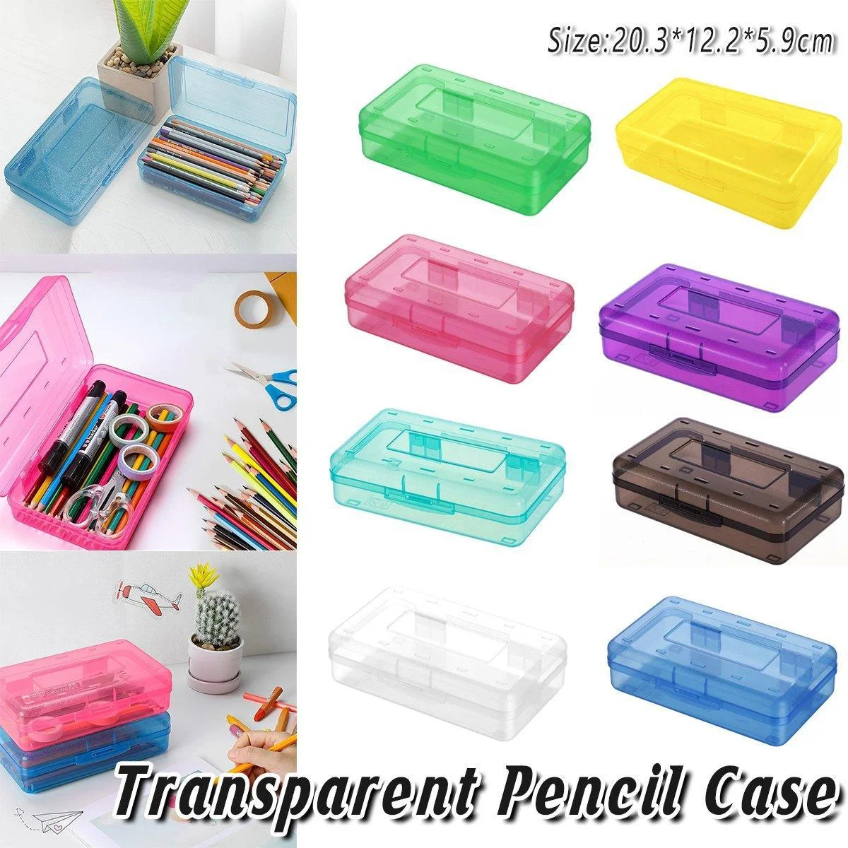 Large Capacity Transparent Plastic Pencil Case Multifunctional Student Art Box - Red