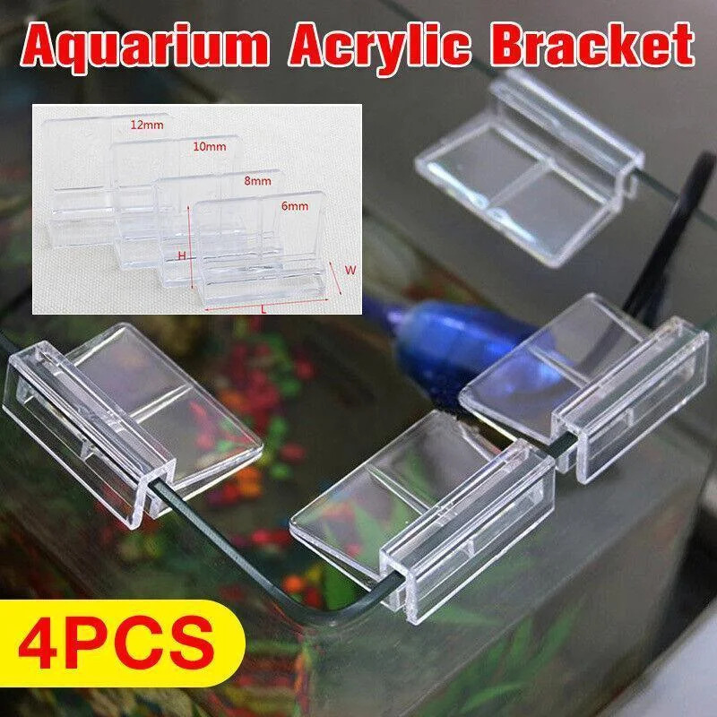 4Pcs Aquarium Fish Tank Glass Cover Support Holder Acrylic Clip Bracket 6/8/10/12mm - 6mm