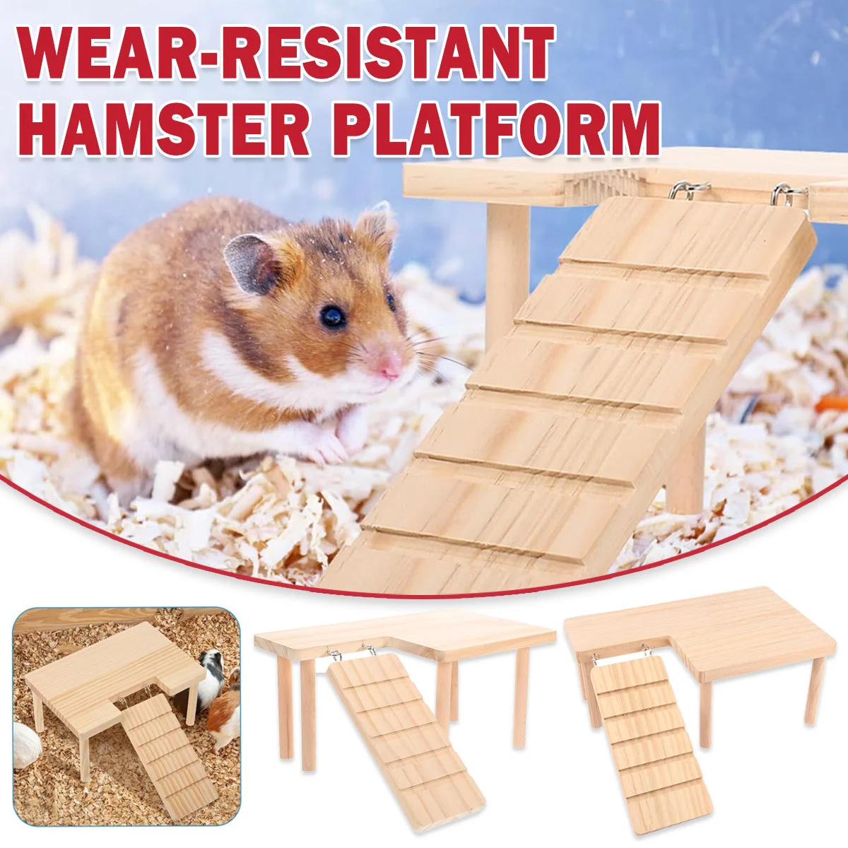 Hamster Wood Stand Platform with Ladder Small Animal Toy Hamster Rat Accessories - L-shape