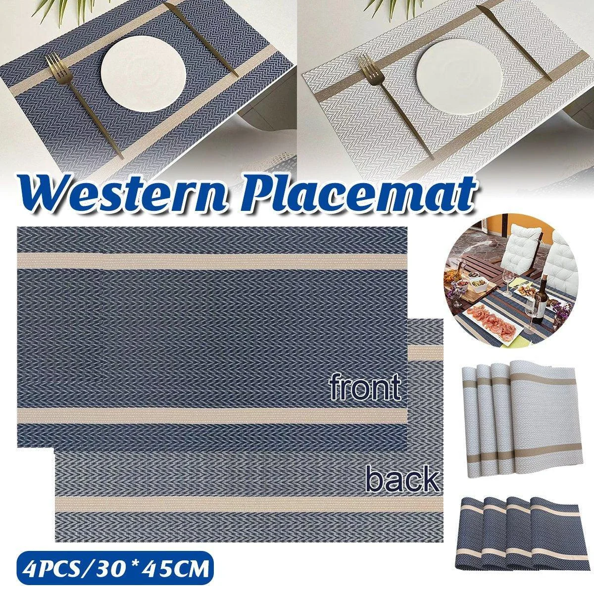 4X Anti-Slip Woven Placemat Waterproof Oil-proof Placemat Heat Resistant PVC Mat - Beige