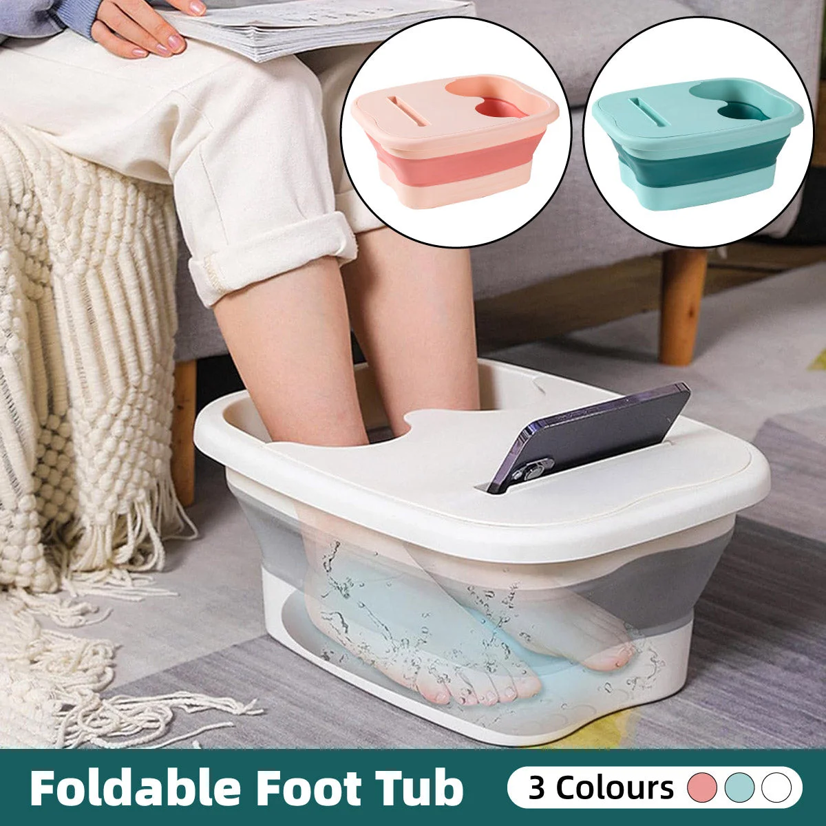 Foldable Foot Tub Portable Large Capacity Foot Basin for Home Bathroom Spa and Travel - Pink