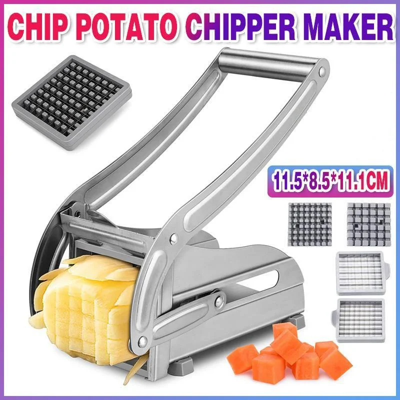Chip Potato Chipper Maker French Fries Dicer Slicer Chopper Cutter and 2 Blades