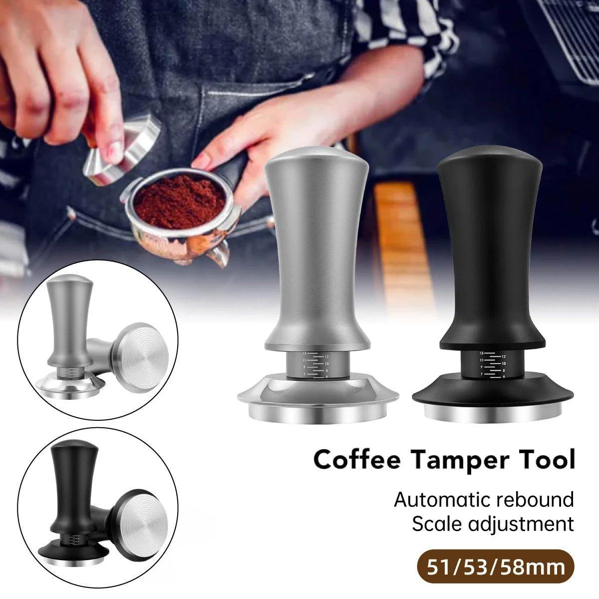 Adjustable Coffee Tamper with Scale Constant Pressure Espresso Powder Press Tool - Silver-58mm