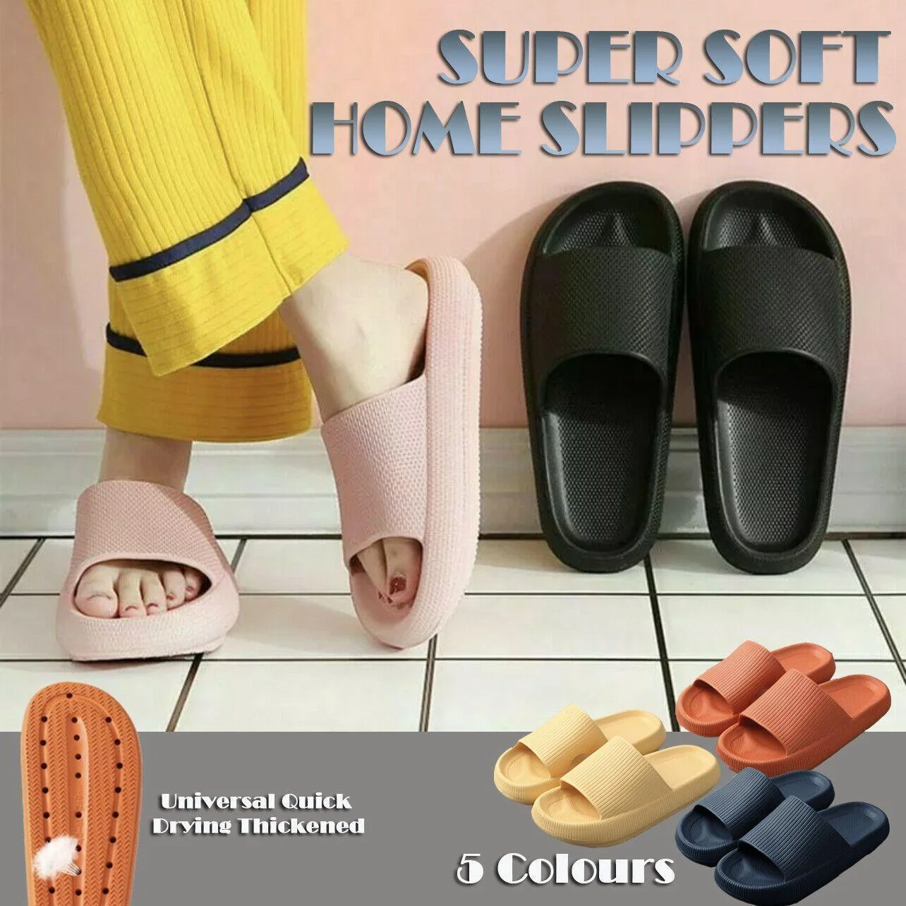 Ultra-Soft Pillow Slides EVA Slippers for Indoor Outdoor Use – Thick Anti-Slip Sole - Grey 42-43