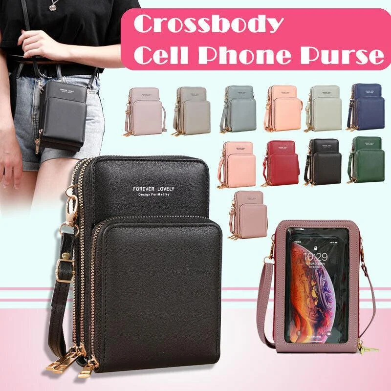 Women Crossbody Phone Purse Touch Screen Bag Rfid Blocking Wallet Shoulder Strap - Pink