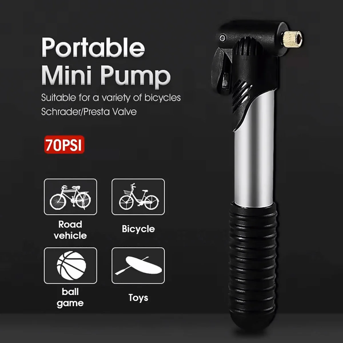 Aluminium Mini Bicycle Air Pump Bike Hand Ball Inflator Portable Cycling Tyre