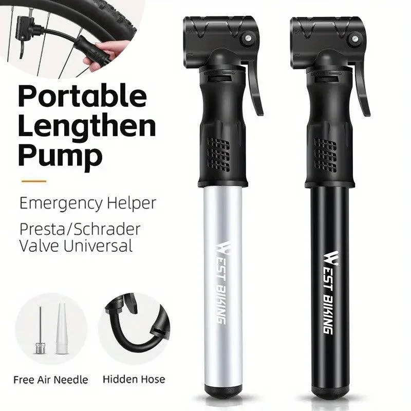 Portable Bicycle Pump Mini Inflatable Tube Pump Tire Inflator for Bike Cycling - Silver