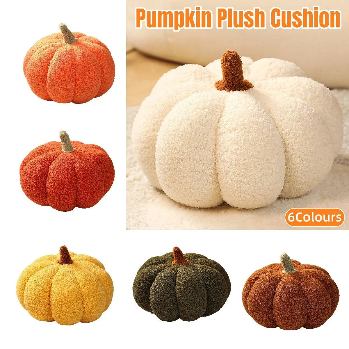Soft Plush Pumpkin Pillow Cushion Sofa Living Room Bay Window Decor Indoor Toy - Orange