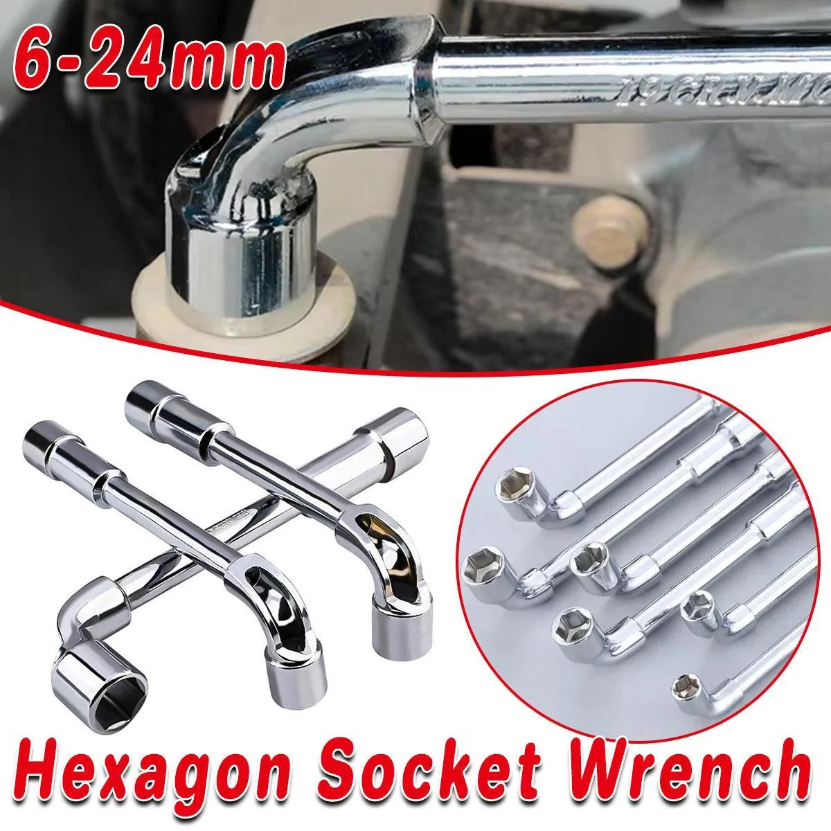 6-23mm L Shaped Socket Wrench Elbow Multi Size Hardware Repair Tool Set - 8mm