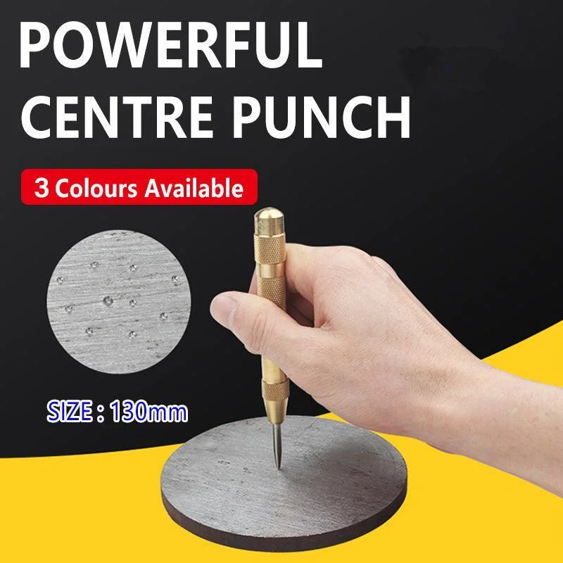130mm Spring Loaded Centre Punch Automatic Brass Marking Tool Heavy Duty - Yellow