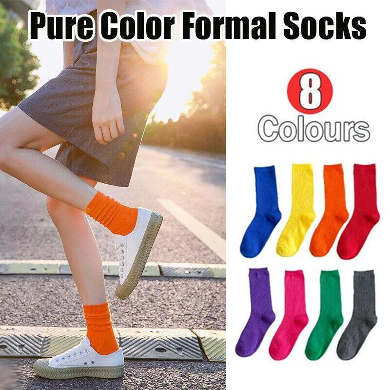 Olid Pure Colour Formal Socks Cotton Fashion Casual Breathable Crew Socks - Blue 4 Pairs