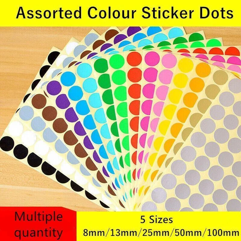 Purple Assorted Sizes Colour Sticker Dots Adhesive Round Labels Circular Spot Scrapbook - 50mm*8 Dots