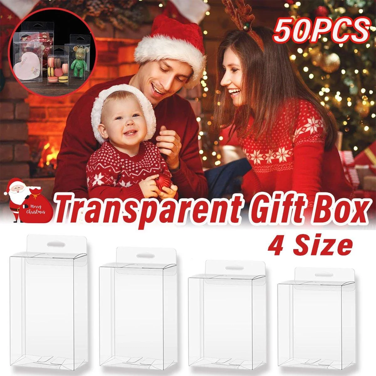 50pcs Transparent Gift Boxes with Hooks Clear Packaging Storage Containers - 7x2.5x15cm