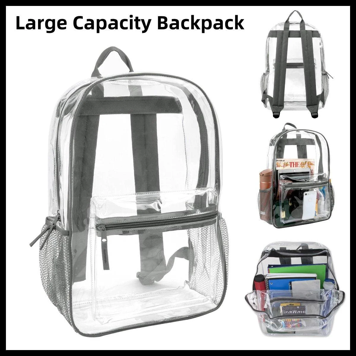 Waterproof Transparent Backpack Double Shoulder Large Capacity School Travel Bag