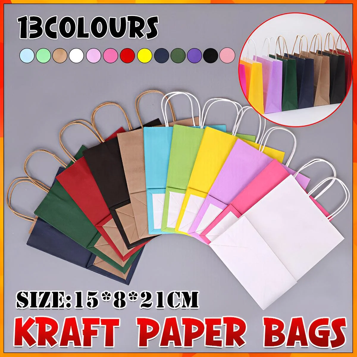 20pcs Small Kraft Paper Gift Bags with Handles for Shopping Party Favour - Dark Purple
