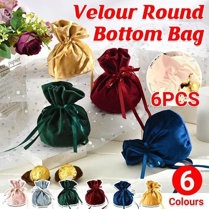 6PCS Velvet Cloth Drawstring Bags Gift Bag Jewelry Ring Pouch Earring Favor - Mixed Colour-6PCS