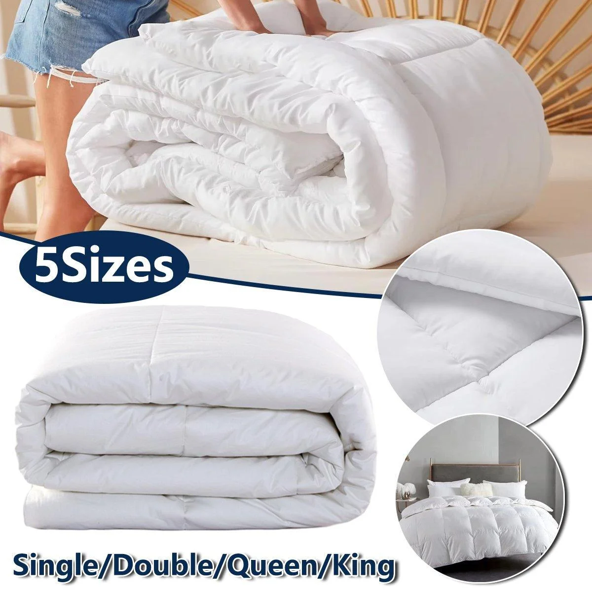 Luxury Hotel Quilt Core – Soft Microfiber Down Alternative Comforter for All Seasons - 245x210cm-Brushed