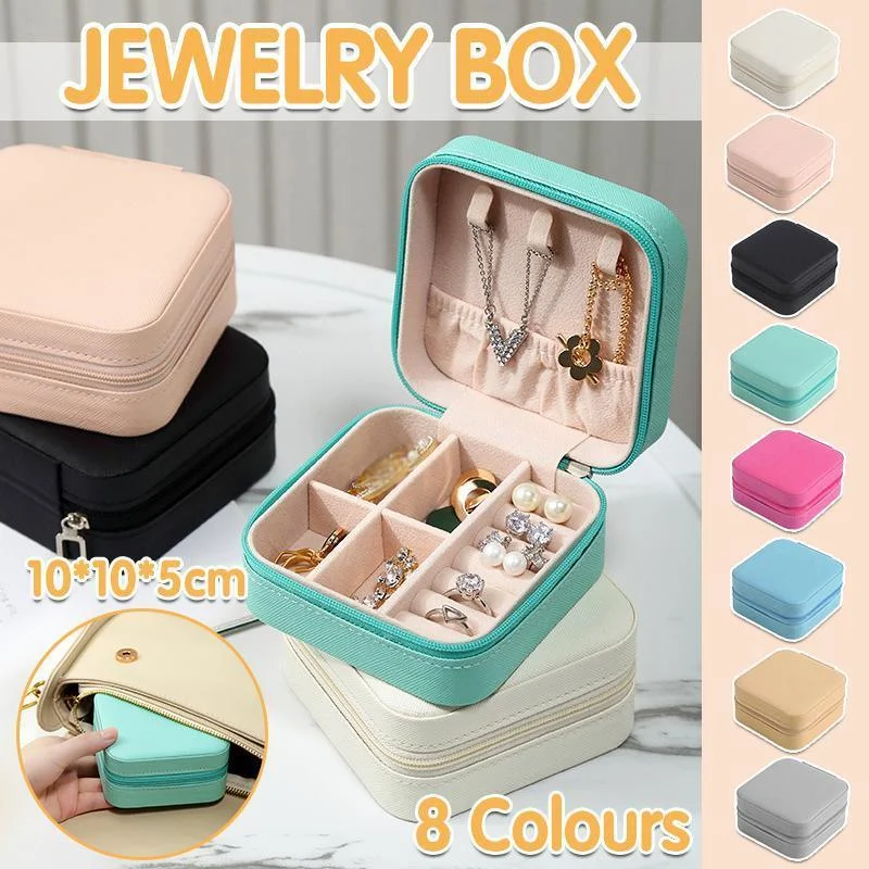 Travel Jewelry Organizer Box Portable Leather Storage Ornaments Ring Earrings - Black (10x10x5cm)