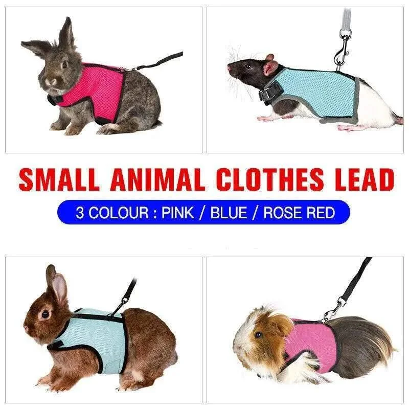 Small Animal Harness Guinea Pig Forret Hamster Rabbit Squirrel Vest Clothes Lead M Size - Blue