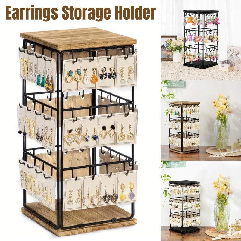 Iron Desktop Earrings Display Organizer Jewellery Stand Holder for Home Storage - Black