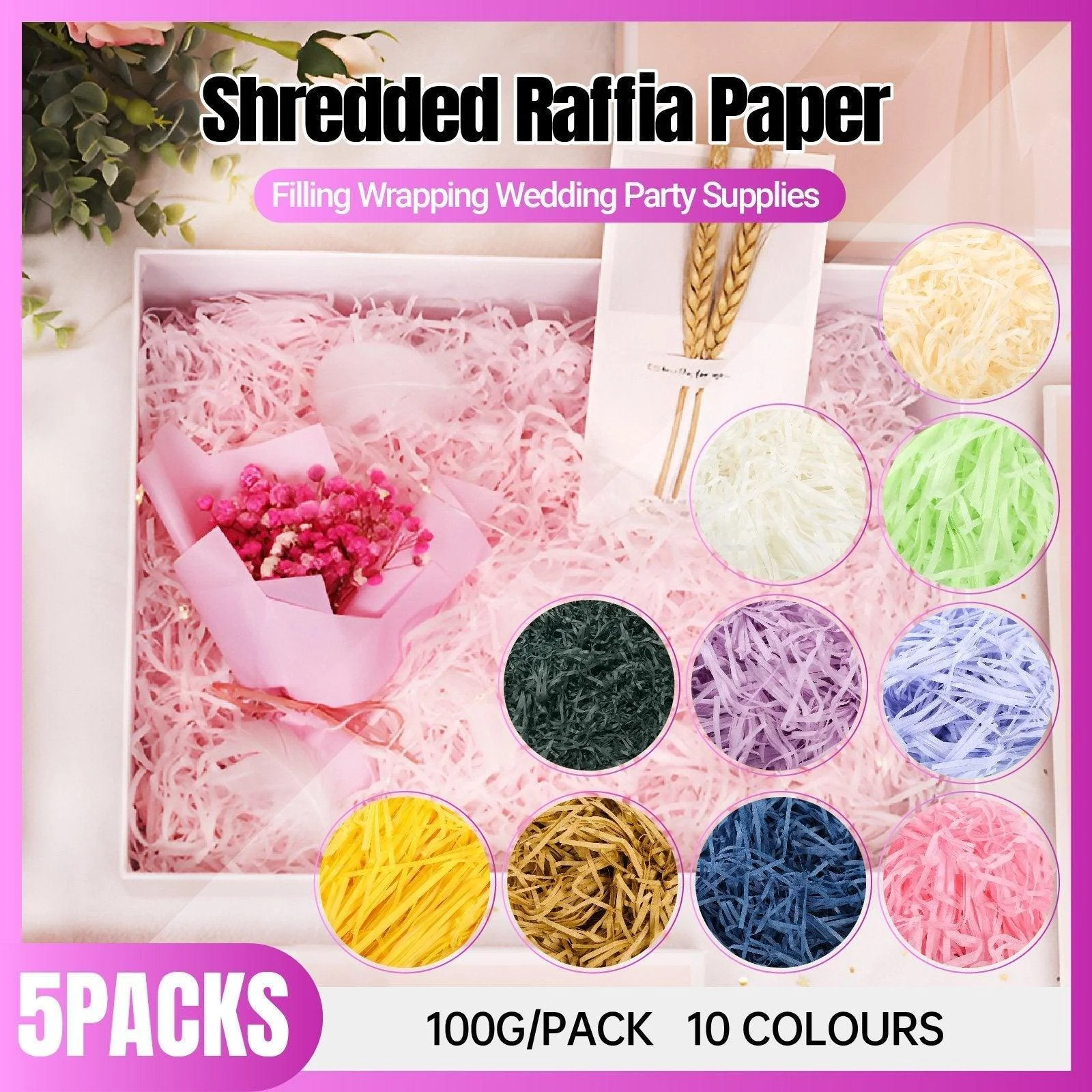 500g Colorful Raffia Paper Shreds Gift Box Filler Decorative Packaging - 5Packs-Army-Green
