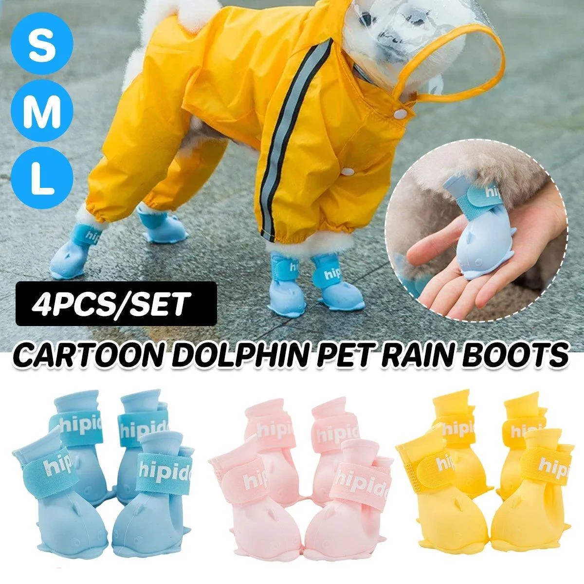 4pcs Cartoon Pet Rain Boots Waterproof Non-Slip Wear-Resistant Shoes for Dogs - Yellow - S