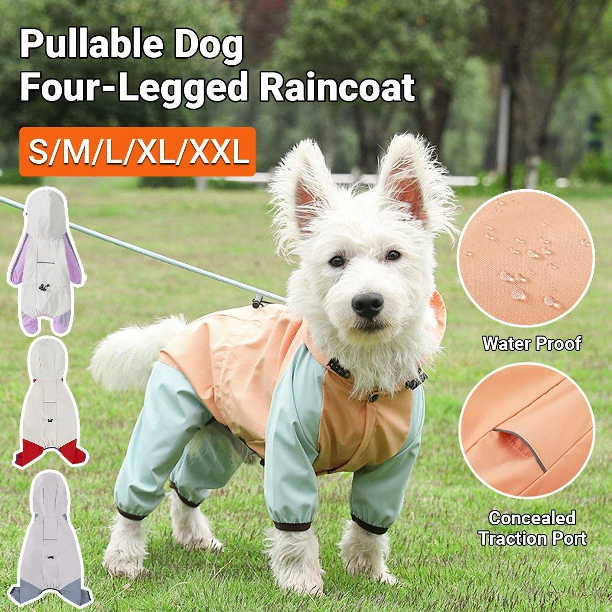 Waterproof Four Foot Dog Raincoat for Small Medium Large Dogs Pet Rainy Day Coat - Light Gray+Dark Grey - XXL