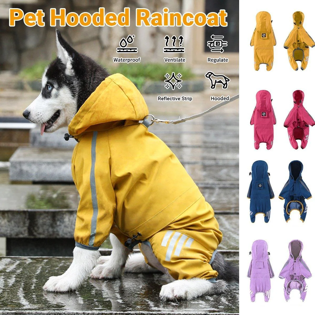 Waterproof Four Corner Pet Raincoats In Large Medium And Small Sizes Are Suitable For Dogs - Orange - M