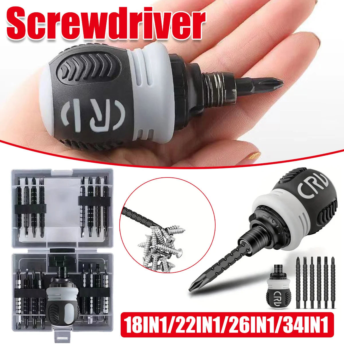 Ratchet Screwdriver Set with Sleeve Dual Head Screwdriver Expansion Cross Bits - 22-in-1