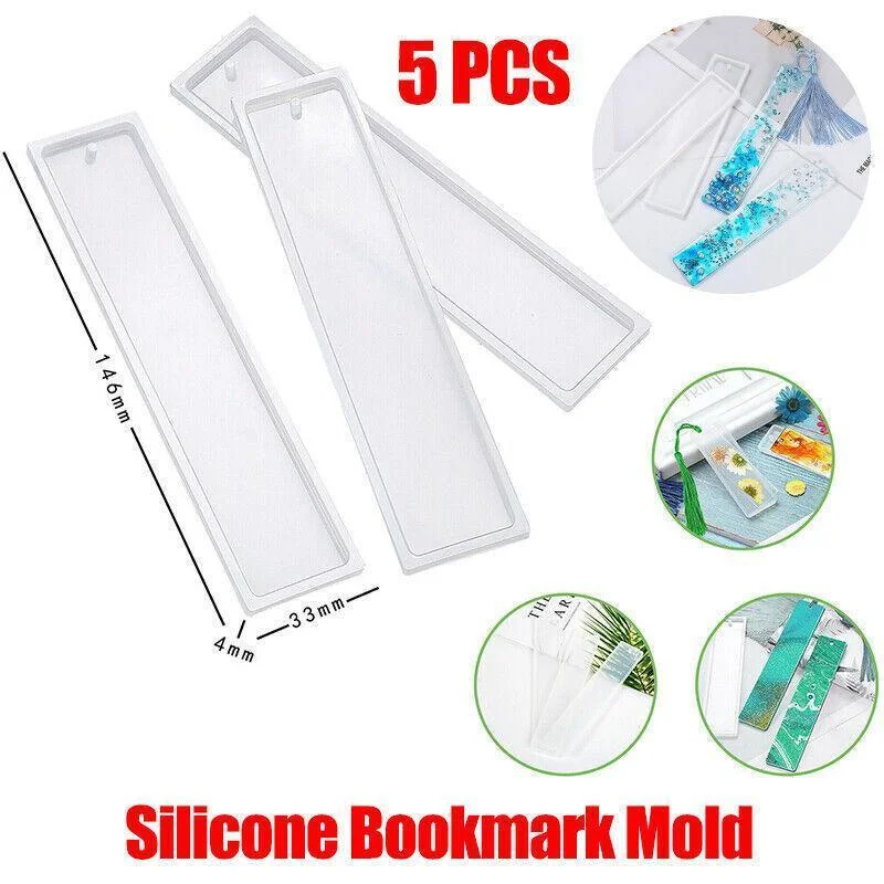 5PCS Silicone Bookmark Mould Rectangle Resin Craft Making Tool for DIY Projects