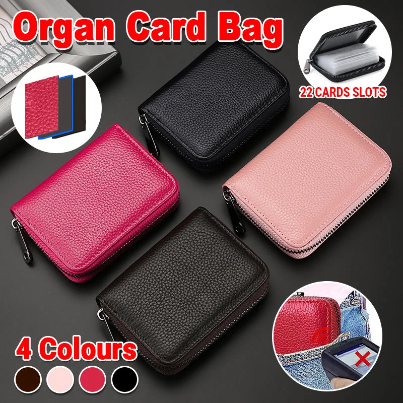 Compact Zipper Organ Card Cover Holder Wallet ID Bag Short Coin Purse Pockets - Rose Red