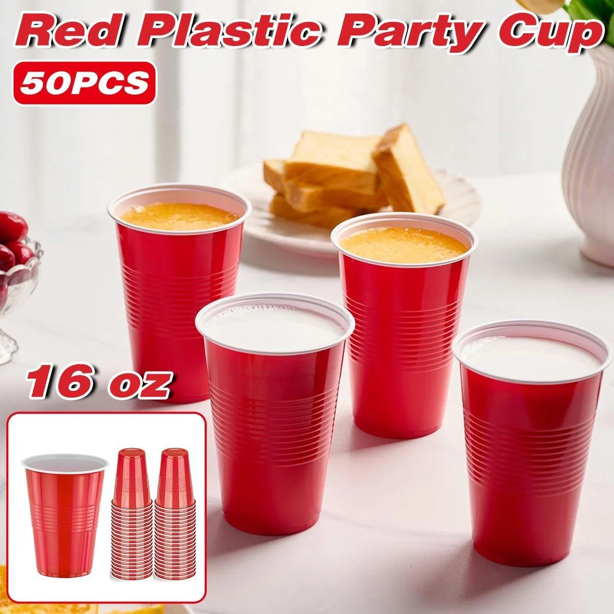 50pcs Red Plastic Beer Pong Cups Reusable Party Cups Drinking Game Supplies