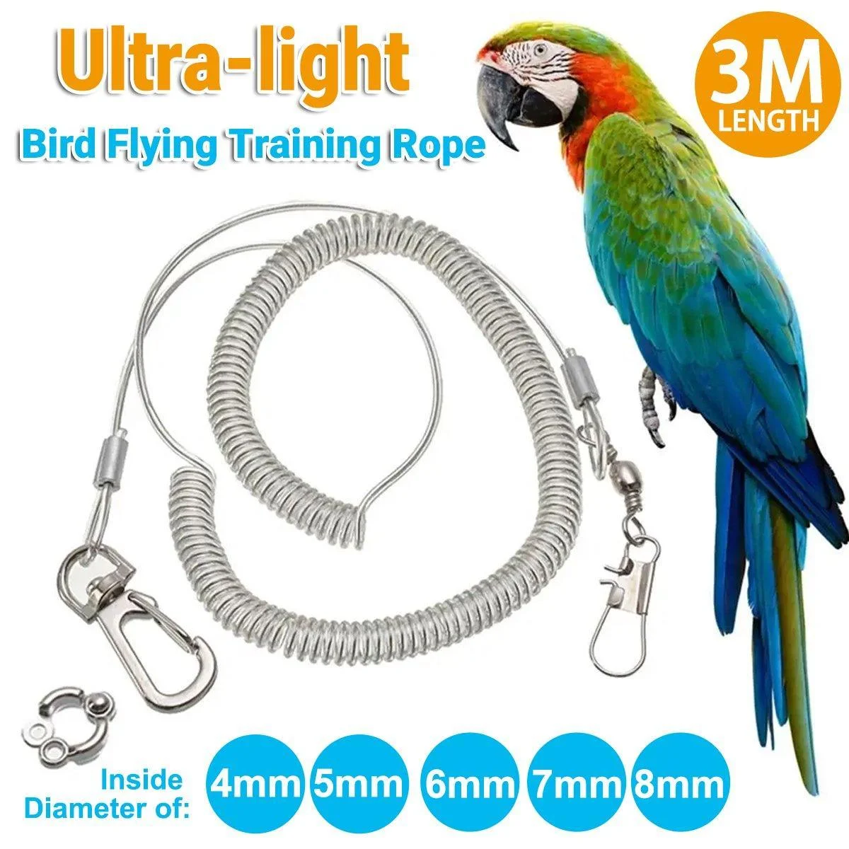 Parrot Leg Ring Anti Slip Bird Anklet Elastic Rope with Alloy Fasteners Supplies - 5mm