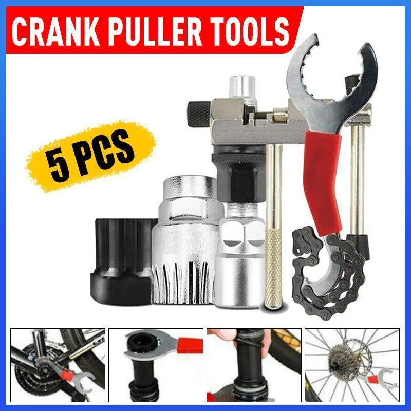 5PCS Bike Repair Tool Kit Crank Puller Chain Breaker Freewheel Bottom Bracket Remover