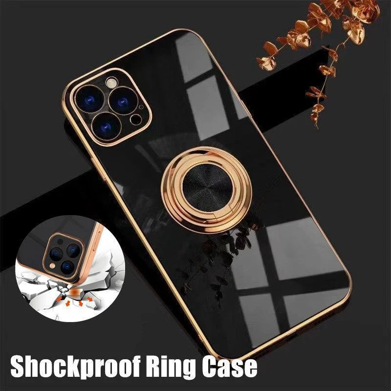 Black Luxury Shockproof Silicone Ring Case Stand Cover for iPhone 14 13 12 Pro Max - iPhone 11