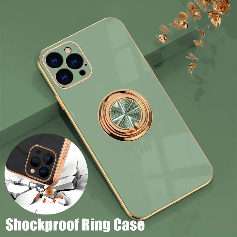 Fruit Green Luxury Shockproof Silicone Ring Case Stand Cover for iPhone 14 13 12 Pro Max - iPhone 12 Pro