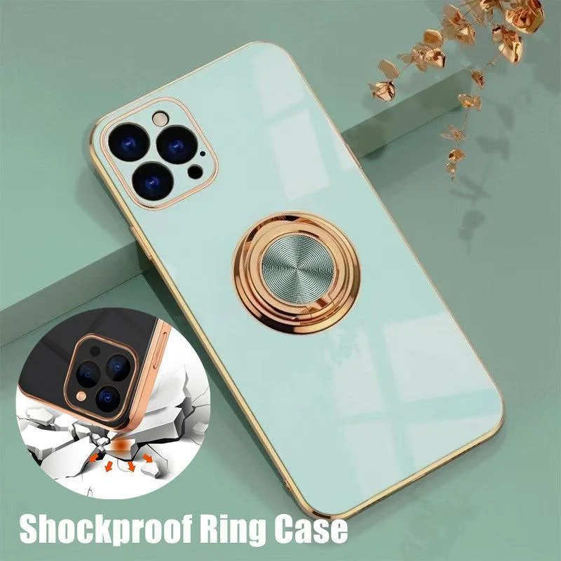 Light Cyan Luxury Shockproof Silicone Ring Case Stand Cover for iPhone 14 13 12 Pro Max - iPhone 13 Pro