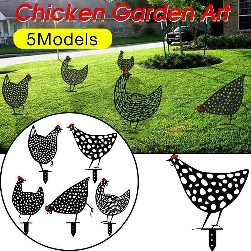 Garden Ornaments Chicken Yard Art Garden Backyard Lawn Decor Gift Easter Deco - C