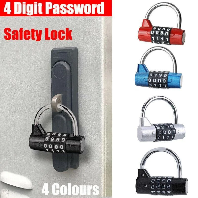 4 Digit Combination Padlock Wide Shackle Password Lock for Locker or Luggage - Blue