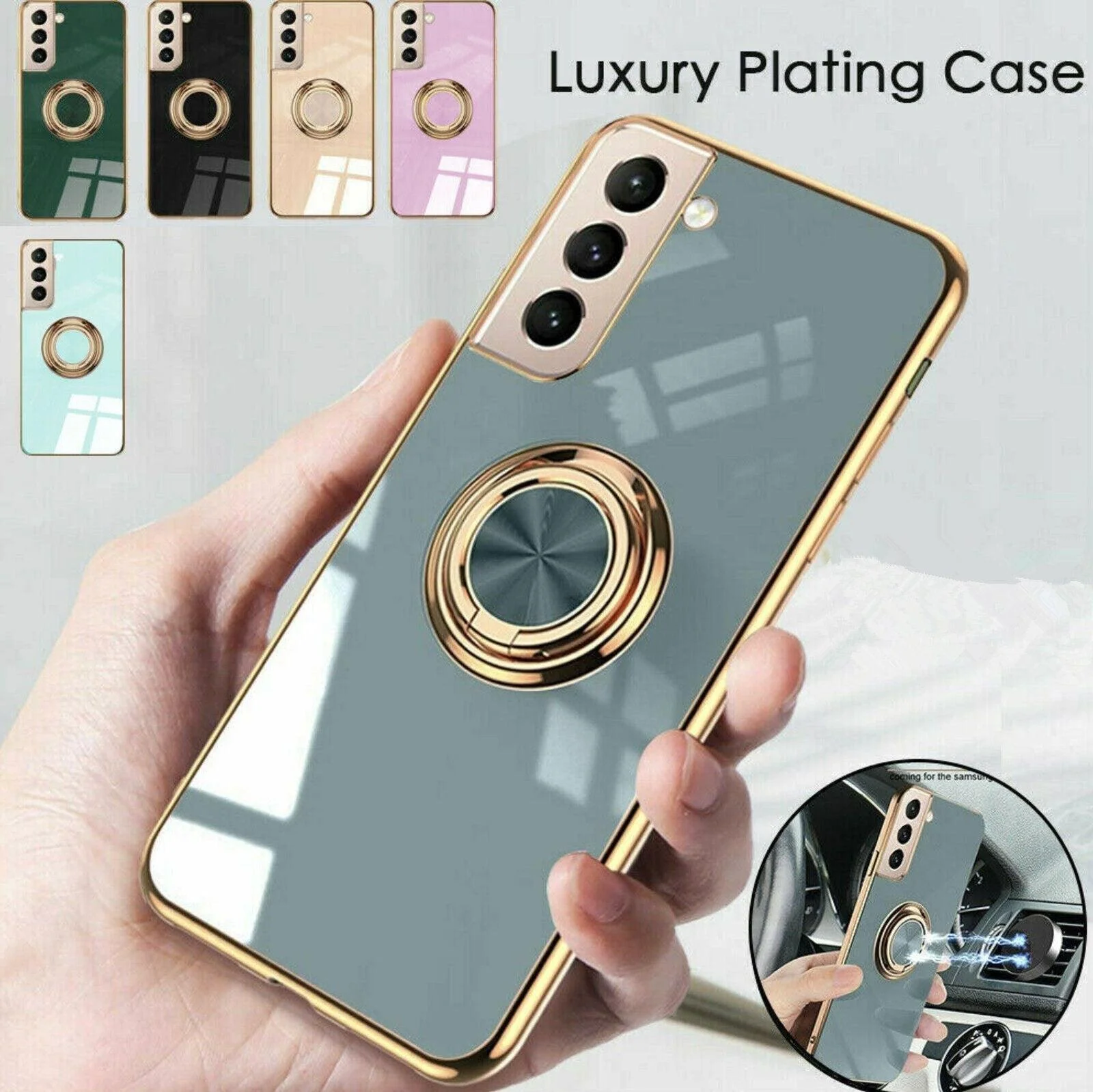 Dark Green Shockproof Ring Holder Case Cover for Samsung S22 Ultra S22 Plus Note 20 - Samsung Galaxy A52s