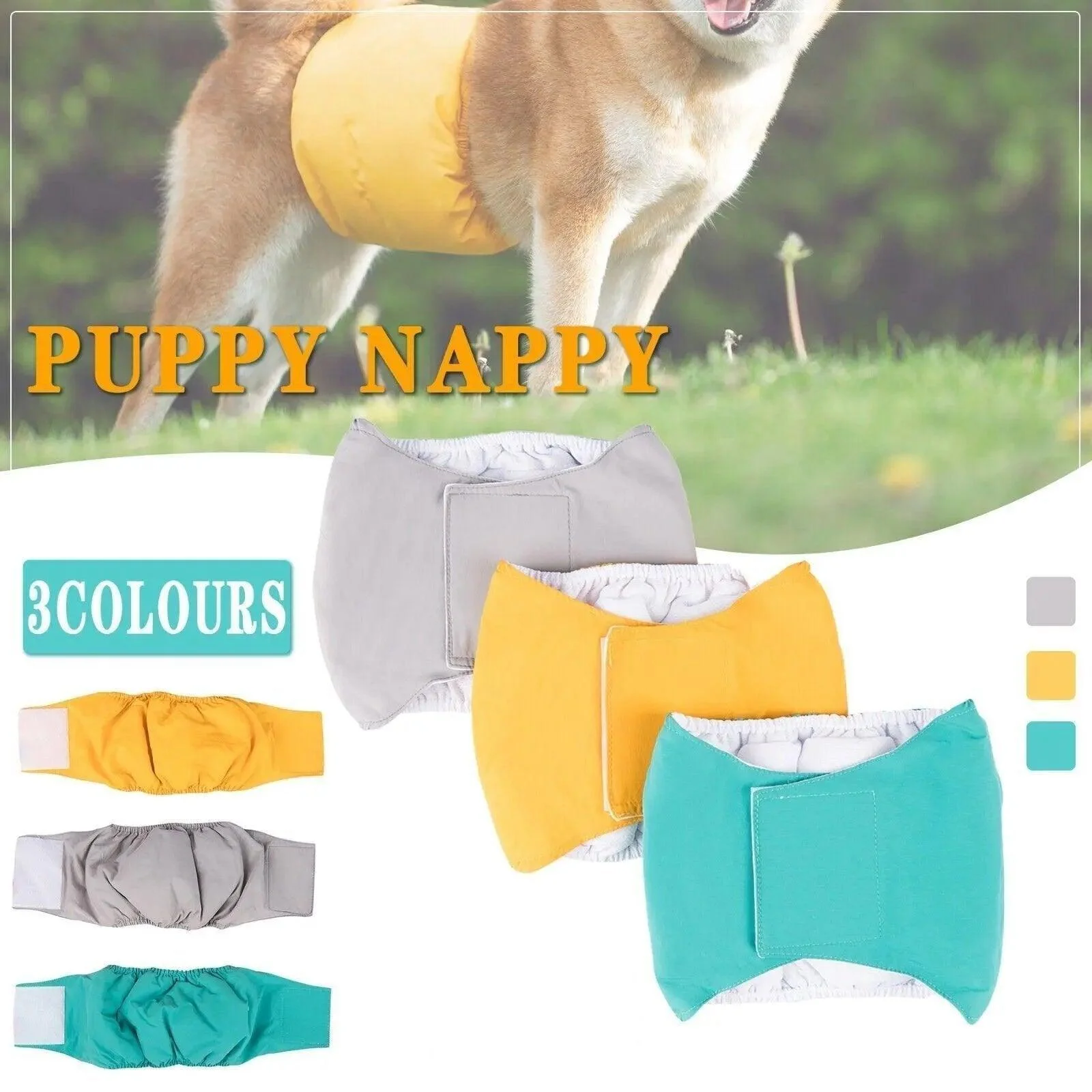 L Male Dog Puppy Nappy Diaper Belly Wrap Band Sanitary Pants Underpants - Yellow