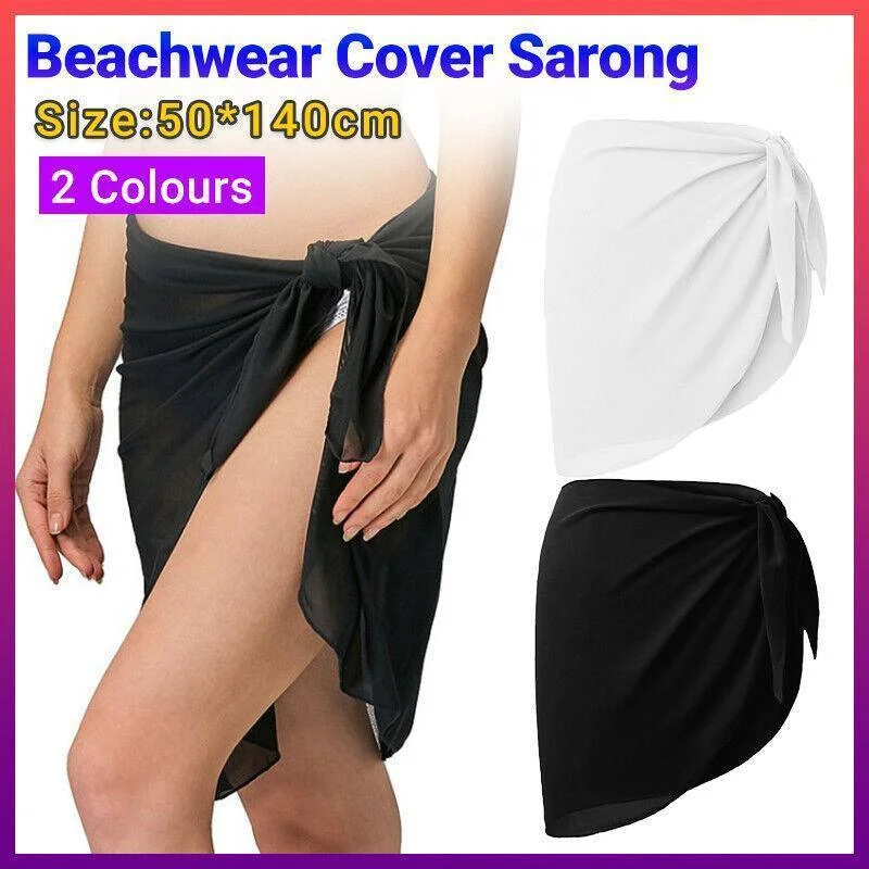 Women Sarong Skirt Wrap Pareo Short Swim Cover Up Beach Bikini Beachwear - Balck